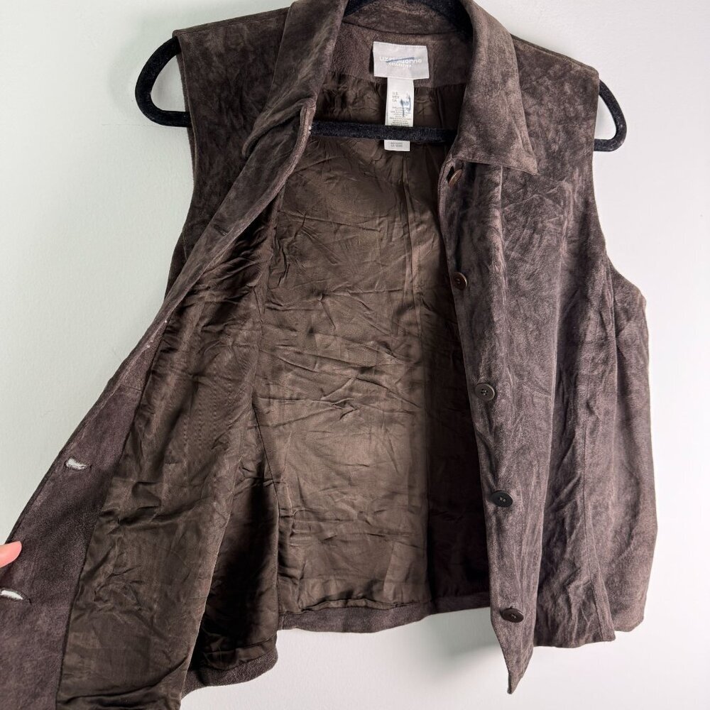 Liz Claiborne VTG Genuine Suede Top Collared Vest Brown Size L 90s Western Boho - Picture 5 of 6